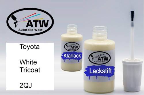 Toyota, White Tricoat, 2QJ: 20ml Lackstift + 20ml Klarlack - Set, von ATW Autoteile West.